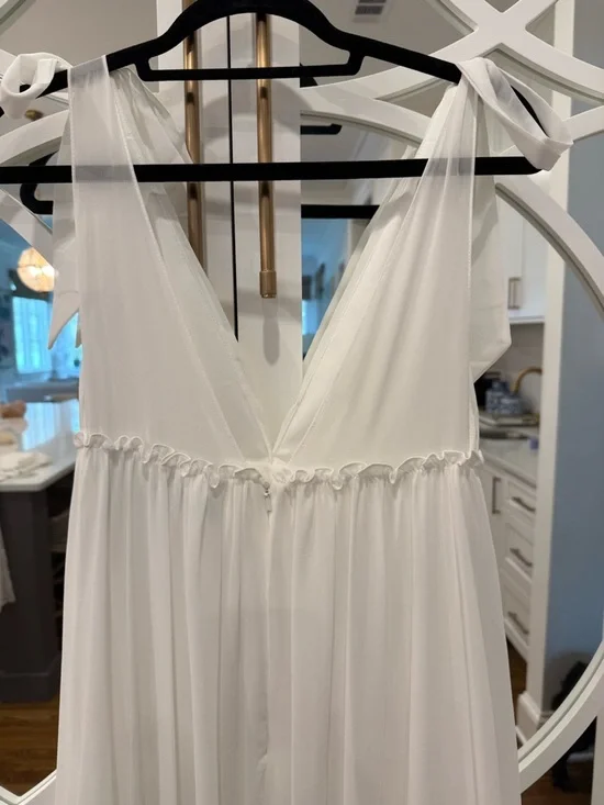 Leena for Mac Duggal White V-Neck Tie-Shoulder Maxi Gown Size 0 - Picture 6 of 7